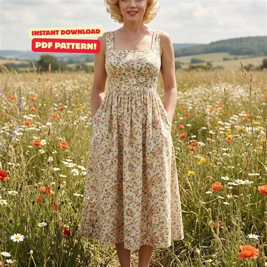 Square Neck Sleeveless Vintage Floral Sundress Sewing Pattern – Easy Beginner PDF - Etsy UK