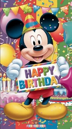 Mickey Mouse singing Happy Birthday and holding a Birthday Sign