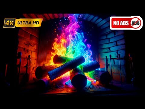 Cozy Rainbow Fireplace in 4K UHD with Colorful Flames 🌈 and Crackling Sounds for Ultimate Relaxation