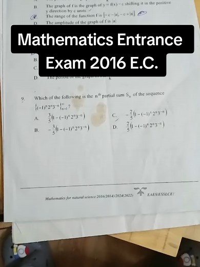 Grade 12 Mathematics Entrance Exam 2016 E.C.