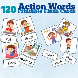 Action Words Flash Cards, ESL Verbs (printable) - Etsy