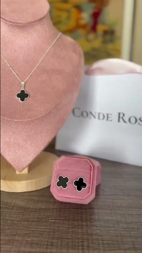 Conjunto Colar e Brinco em Prata com Preto