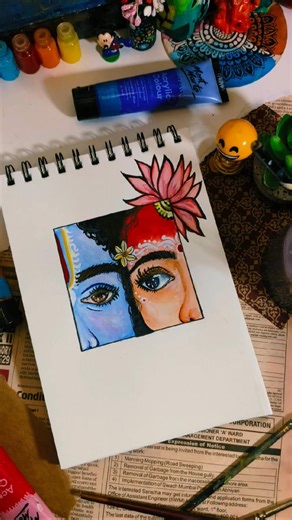 MOST BEAUTIFUL EYES 🙏😍 || Radha Krishna Ji Eyes Drawing #shorts #youtubeshorts #art #krishna #radha