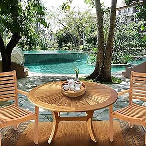 Teak Wood Outdoor Patio Sun Table, 47 Inch with Umbrella Hole, Made from Solid A-Grade Teak Wood