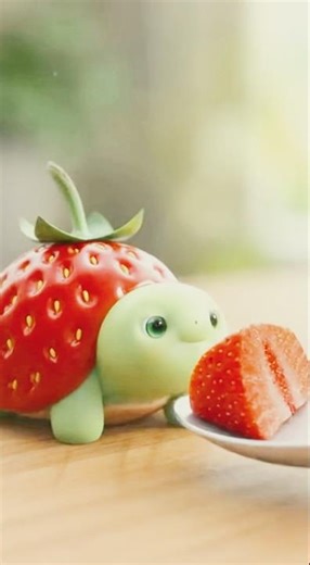 Baby turtle eating strawberry ASMR #aivideo #asmr #shorts