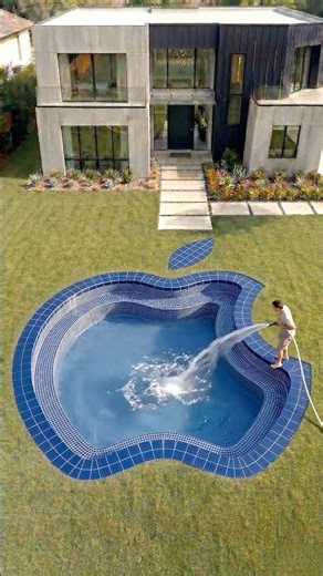 I built a Apple logo shaped pool in my front garden