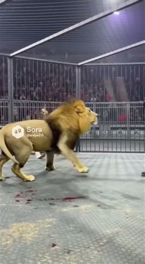 Lion Attacks Man Inside Cage 😱 #lionattack #lionvshuman #aivideo