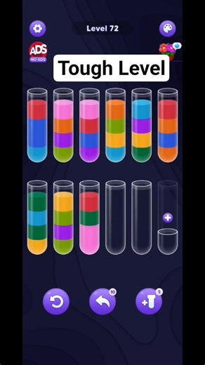 Water Sort Puzzle Game. Tough Level 72 #shorts