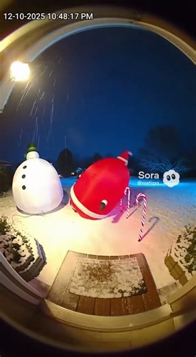 "Christmas Inflatables Explode After Sudden Power Surge — Caught on Door Cam"🥶🥶🥶
