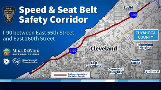 Ohio Gov. Mike DeWine establishes Speed and Seat Belt Safety Corridor on I-90 in Cuyahoga County