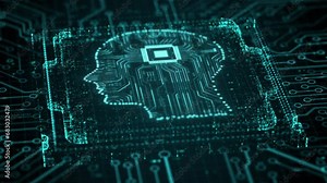 AI artificial intelligence and data mining. Chat deep learning. Computer chip technology. Futuristic cyber innovation automation and autonomous brain. Chat text generative AI. Neural network 3D