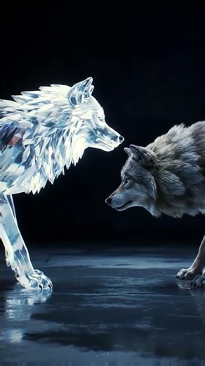 Two powerful wolves are facing each other in a dark #asmr #AnimalLovers #ViralVideo