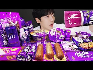 ASMR MUKBANG | PURPLE FOOD Desserts (corn dog, Jelly, ice cream, chocolate) Convenience store