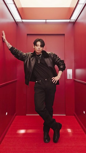 Which floor you headed to? ​ Jung Kook serves it up in the elevator. From shearling-trimmed leather to statement denim. | Calvin Klein