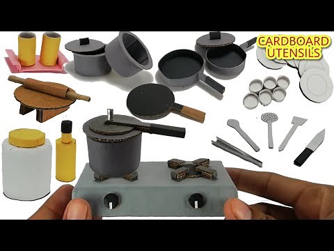 घर पर गत्ते के बर्तन कैसे बनाएं / MAKING KITCHEN UTENSILS | DIY CARDBOARD UTENSILS | CARDBOARD CRAFT