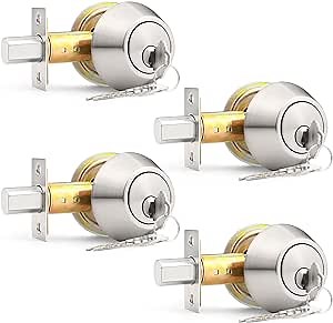 Probrico (4 Pack Keyed Alike (Combo Packs) Single Cylinder Deadbolts Brushed Nickel, Keyway Keys Handleset, 3 Keys Anti-Theft Interior& Exterior Door Hardware (for Entrance Lock and Front Gate)