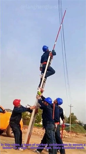 Ladder Safety: Team Secures Ladder for High - Rise Work