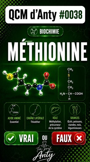 Anty's Quiz #0038 / Methionine #biochemistry #pass #las #medicine