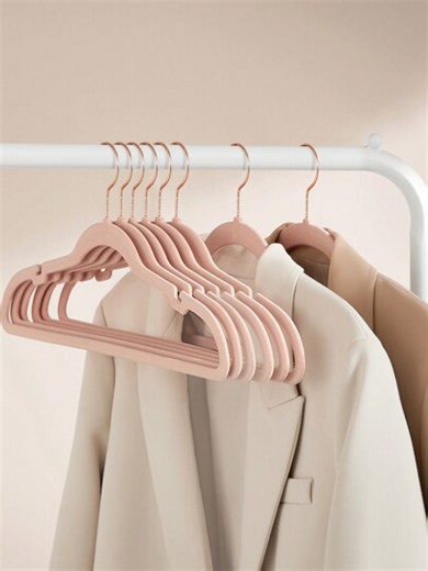 50 Pack Coat Hangers, Velvet Hangers, Non-Slip Clothes Hangers, With Shoulder Notches, Trouser Bar, 360° Swivel Hook, Space-Saving, 16.9-Inch Long, For Closet, White,Black, Purple, Pink,Gray,Dovee Gray,Sand Beige,Pale Blue Forest Green,Spring,Minimalist,Summer Tops | SHEIN