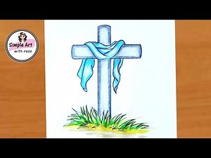 How to draw a Holy Cross easy | Easter drawing | cross drawing |Simple art with rose