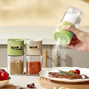2PCS Salt and Pepper Shakers Set, Glass Spice Dispenser, Precise Quantitative Seasoning Bottle, 0.02oz Metering Salt Shaker Metered Salt Control Dispenser, Kitchen Condiment Storage Container
