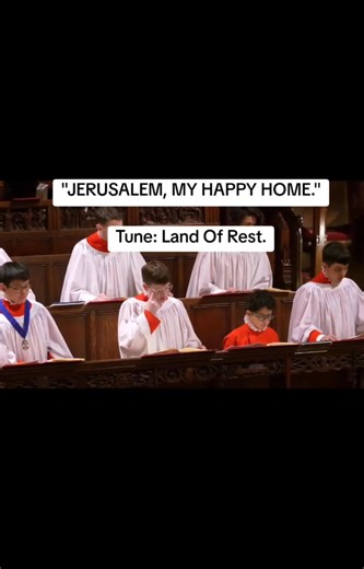 "JERUSALEM, MY HAPPY HOME." Tune: Land Of Rest. Lyrics: 1 Jerusalem, my happy home, When shall I with you be? When shall my sorrows have an end? Your joys when shall I see? 2 Your saints are crowned with glory great; They see God face to face; They triumph still, they still rejoice In that most holy place. 3 There David stands with harp in hand As master of the choir: Ten thousand times would we be blessed Who might this music hear. 4 Our Lady sings Magnificat With tune surpassing sweet; And all