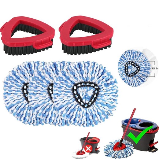 2-Tank System Spin Mop Replacement Head, 3 Pack Mop Head Replacement and Scrub Brush Set Compatible RinseClean System, Microfiber, Machine Washable, Easy to Replace and Deep Cleaning