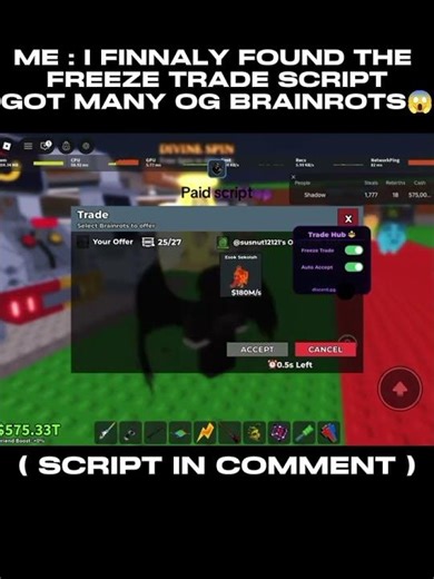 Freeze Trade Script In Comment #sab #stealabrainrot #roblox #script