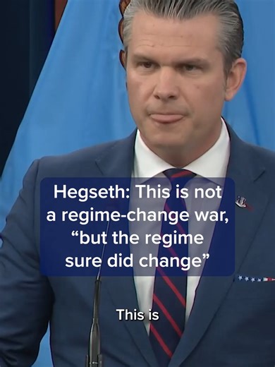 U.S. Defense Secretary Pete Hegseth said that the war in Iran is not being waged in order to overthrow Tehran’s ruling regime — but he pointed to the deaths of Iranian leaders that have resulted from the operations so far. “Turns out the regime who chanted ‘Death to America’ and ‘Death to Israel’ was gifted death from America and death from Israel,” Hegseth said during a press briefing at the Pentagon. Find the latest at the #linkinbio or the link on screen. #CNBC