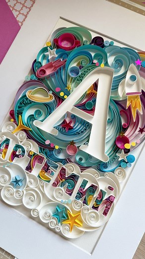 Quilling By Svetlana Danilova on Instagram: "New idea with quilled letters! Custom letters for a boy 👦🏼 Detailed video tutorial and templates to make the same design will be available in my new course “ Paper Quilling Typography” (link in bio) 👌🏻"