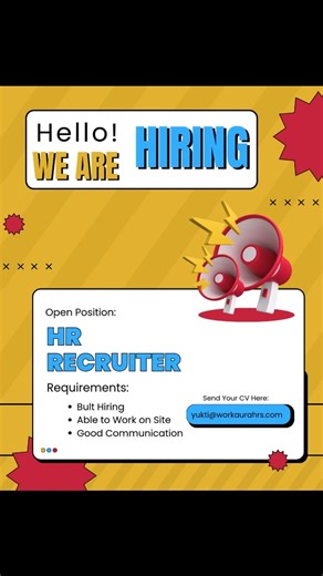 WorkAura | Consulting & Marketing Firm on Instagram: "Hiring: HR Recruiter (Bulk Hiring) Company: WorkAura Location: Indore Type: Full-Time Role: • Handle bulk hiring for multiple roles • Source candidates via job portals, LinkedIn & referrals • Screen profiles & conduct initial HR calls • Coordinate interviews & close positions on time Requirements: • Experience in bulk recruitment • Strong communication skills • Target-driven & able to work in a fast-paced environment 📩 Apply at: hr@workaura.