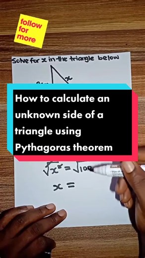 How to calculate an unknown side of a triangle using Pythagoras theorem. Pythagoras theorem states that “In a right-angled triangle, the square of the hypotenuse side is equal to the sum of squares of the other two sides“. The sides of this triangle have been named Perpendicular, Base and Hypotenuse. Here, the hypotenuse is the longest side, as it is opposite to the angle 90°. #triangle #agbanimathsacademy #maths #angles #pythagoreantheorem