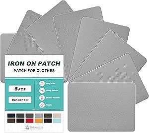 Iron on Patches for Clothes, 8 Pieces Fabric Patches for Clothing, Bag, Hat Repair, Clothing Repair Decorating Kit 3.7" by 4.9" (9.5 cm x 12.5 cm, Light Grey)
