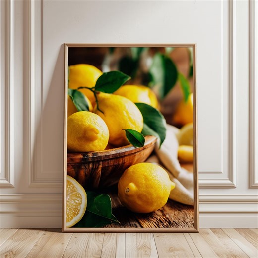Rustic Farmhouse Kitchen Decor - Printable Lemons in Wooden Bowl, Realistic Citrus Art, Cozy Warm Decor, Instant Download Wall Art - Etsy