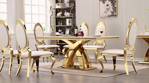 5 Piece Dining Table Set,White Faux Marble Dining Table Set for 4 with Tufted Chairs,Modern Rectangle Kitchen Table Chairs Set for 4, Gold Kitchen Dining Room Sets for 4