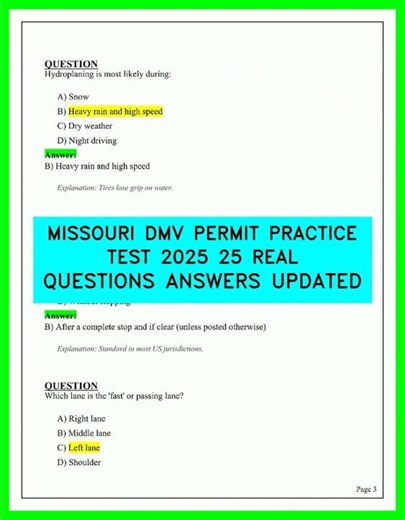 2026 MISSOURI DMV PERMIT PRACTICE TEST 25 REAL QUESTIONS AND ANSWERS TO PASS YOUR TEST NOW