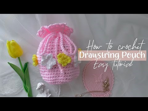 How to Crochet Drawstring Pouch Bag | Easy Crochet Tutorial | Cute Aesthetic mini Pouch 🌷