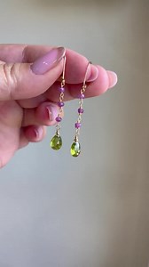 Peridot and Pink Sapphire Earrings, Lime Green and Pink Dangle Beaded Jewelry Gold or Silver, Petite August and September Birthstone Gift - Etsy