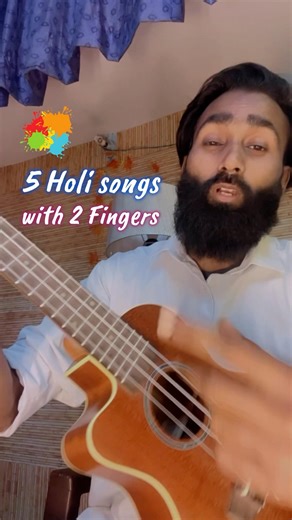 Just 2 fingers on ukulele to play 5 holi songs #shorts