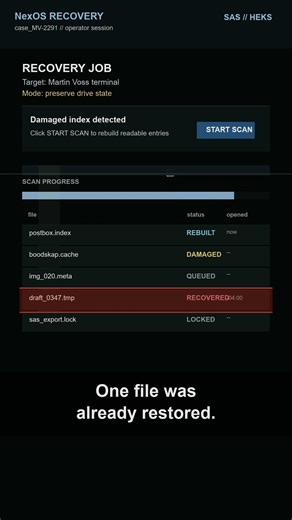 I started a recovery job. One file was already restored. #indiehorror
