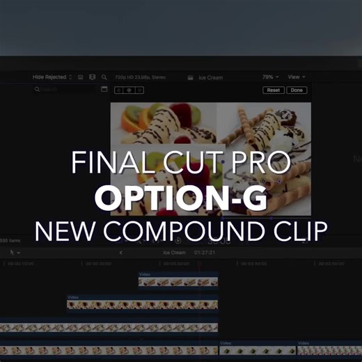 Option-G | New Compound Clip | Create an empty compound clip using this Final Cut Pro shortcut or select clips and add them to a new compound clip More at AnAwesomeGuide.com/FinalCut #DailyShortcut #TipOfTheDay #FinalCutPro #FCP11 #Apple #VideoEditingTips #EditingTips #FilmEditing #VideoEditing #FCP11Shortcuts #LearnSomethingNew #VideoEditor #CreativeEditing #PostProduction #FCP11Tutorial #FinalCutTutorial #FCP11Features #VideoTutorials #ContentCreationTools #TuesdayTip #TuesdayThoughts #Tuesday