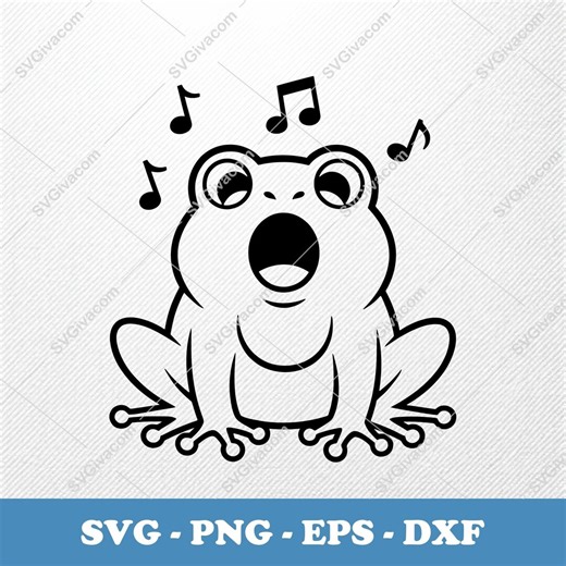Frog Singing SVG | Puffy Cartoon Vector Clipart | EPS PNG Dxf | Cricut Silhouette - Etsy