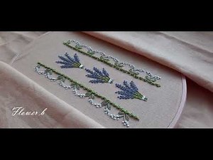 Beautiful Hand Embroidery - Simple Flower Border line design of lavender