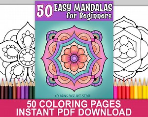 50 Easy Mandalas for Beginners | Printable Coloring Book | Instant Download PDF Coloring Pages - Etsy