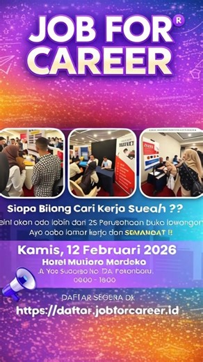 UNIVERSITAS ISLAM RIAU on Instagram: "𝗟𝗢𝗪𝗢𝗡𝗚𝗔𝗡 𝗞𝗘𝗥𝗝𝗔 𝗣𝗘𝗞𝗔𝗡𝗕𝗔𝗥𝗨...❗ Hi Sobat Jobforcareer, Pekanbaru Job Fair "𝗝𝗢𝗕 𝗙𝗢𝗥 𝗖𝗔𝗥𝗘𝗘𝗥" 2026 yang akan diikuti +/- 25 Perusahaan berskala Nasional & Multinasional kembali akan digelar pada: 𝗧𝗔𝗡𝗚𝗚𝗔𝗟: KAMIS, 12 FEBRUARI 2026 𝗟𝗢𝗞𝗔𝗦𝗜: HOTEL MUTIARA MERDEKA Jl. Yos Sudarso No. 12A Pekanbaru 𝗪𝗔𝗞𝗧𝗨: Pkl. 09.00 - 16.00 𝗗𝗔𝗙𝗧𝗔𝗥 𝗣𝗘𝗥𝗨𝗦𝗔𝗛𝗔𝗔𝗡: • PT. Mahkota Group (Perkebunan) • PT. Sinar Sosro Gunung Slam