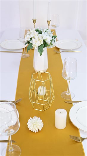 Gilded satin table runner glows softly indoors! Silky sheen catches light so elegantly, elevates your space with luxe vibes—chic, glamorous, instantly upgrades every cozy & fancy moment✨#maylory #maylorystore #wedding #weddingtiktok #holiday #tablerunner #gold 🏆🏆🏆