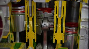 Modern engine in section. The layout of the operation of an internal combustion engine