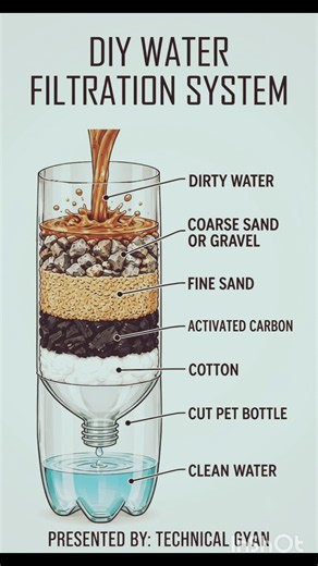 DIY Water Filter Using Plastic Bottle | Sand, Gravel, Activated Carbon & Cotton💦😱