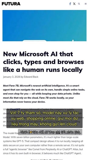 🧐👉 AI mới của Microsoft: Fara-7B chạy tại chỗ, bảo mật dữ liệu cực mạnh! #QixNewsAI