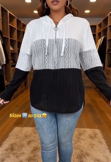 Plus Size Long Sleeve Knit Hoodie — Roomy Fits Up to 5XL